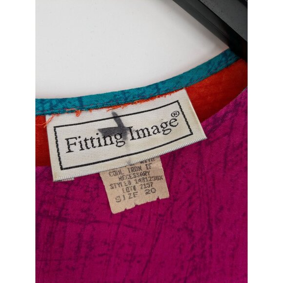 Vintage USA Blouse Women Size 20 Fitting Image Abstract Colorful Colorblock 90s - Picture 3 of 8